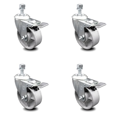 Service Caster 4 Inch Semi Steel Swivel 10mm Stem Caster Set with Total Lock Brake SCC SCC-TSTTL20S414-SSS-M1015-4